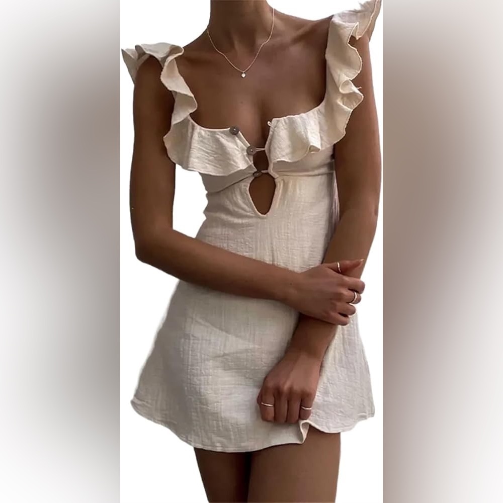 Ruffled Tie-Front Mini Dress in Cream